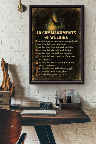 10 Commandments Of Welding Poster Framed Matte Canvas