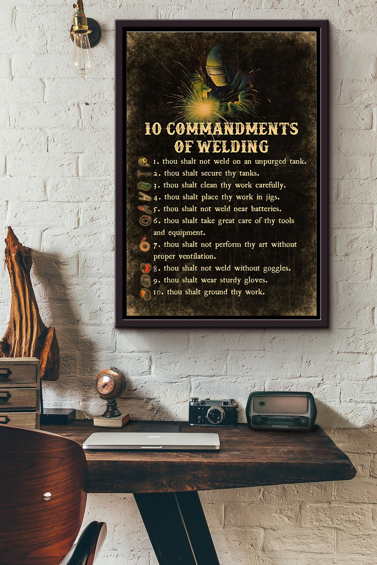 10 Commandments Of Welding Poster Framed Matte Canvas