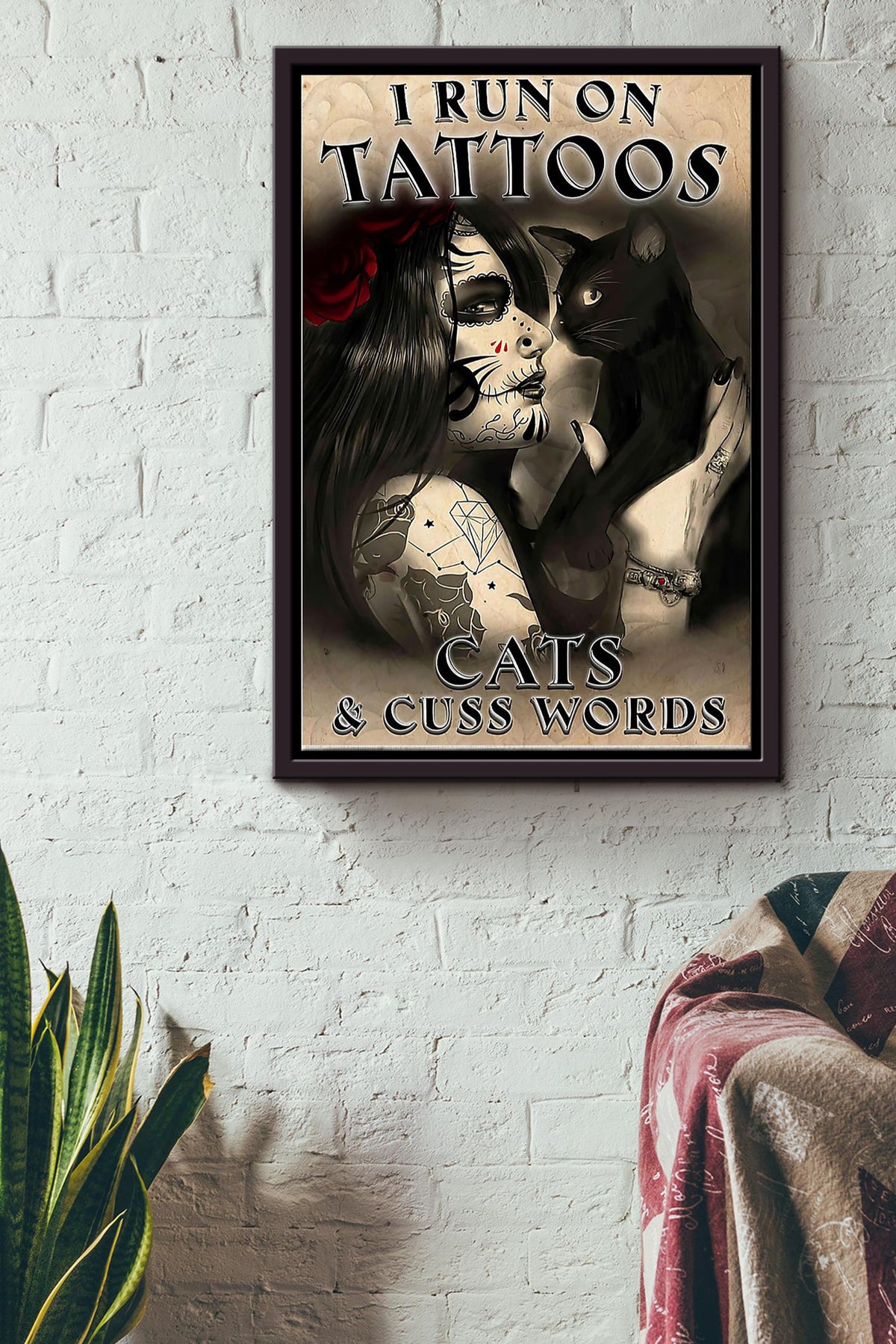 I Run On Tattoos Cats And Cuss Words Framed Matte Canvas