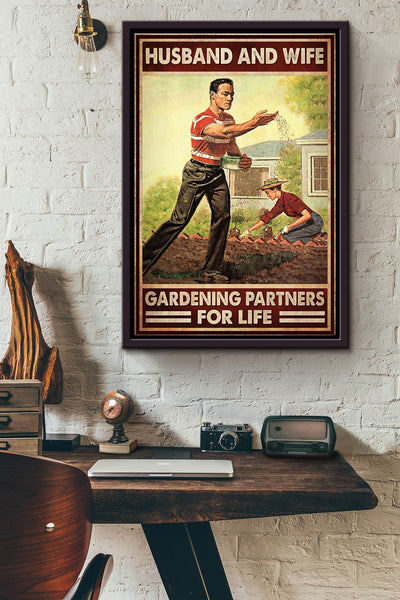 Husband And Wife Gardening Partners For Life Gardening Couple Poster Framed Matte Canvas