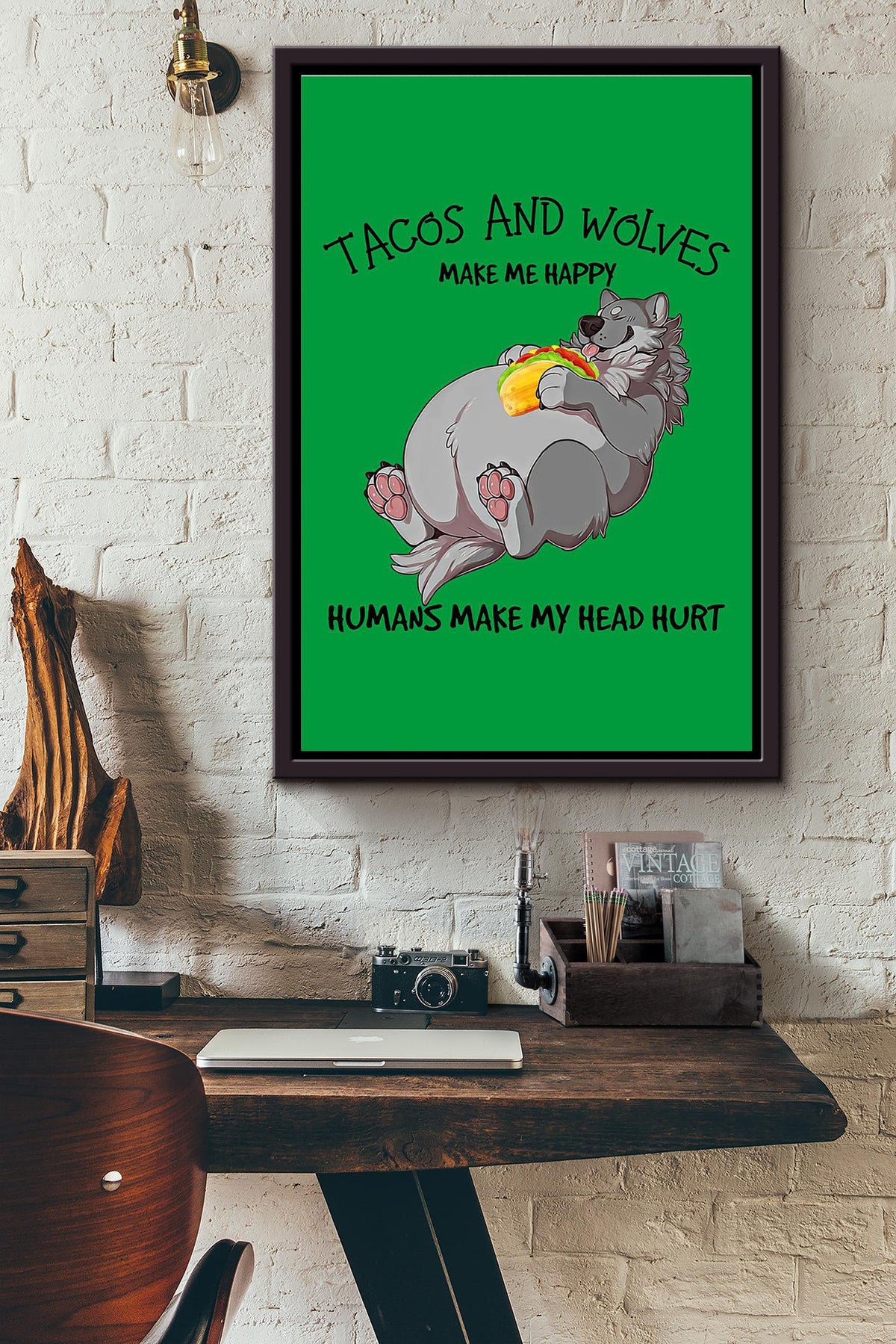 Wolf And Taco Make Me Happy Gift For You Framed Matte Canvas