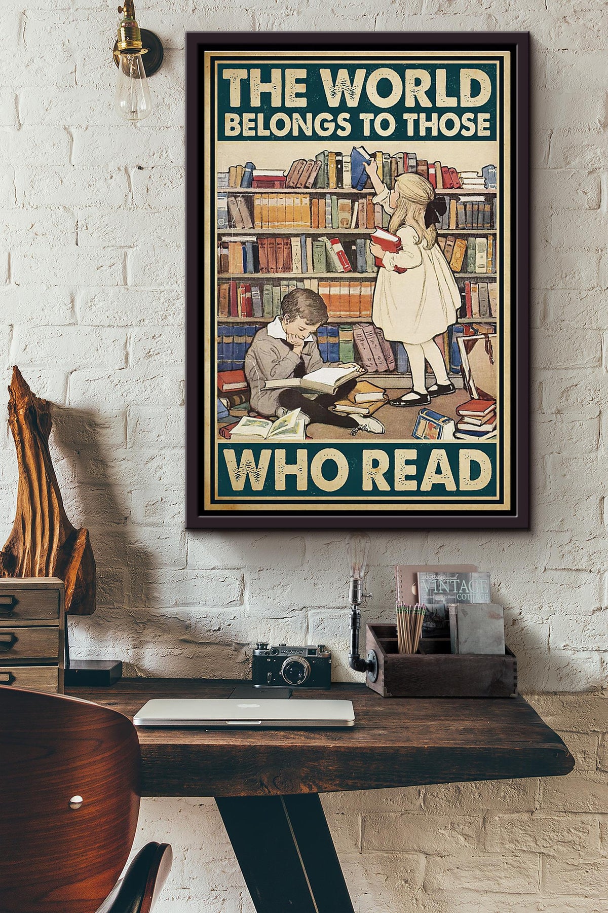 Reading The World Belongs To Those Who Read Poster Framed Matte Canvas