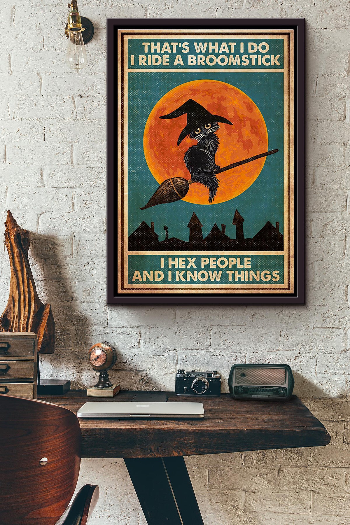 Cat Thats What I Do I Ride A Broomstick I Hew People And I Know Things Blood Moon Halloween Poster Framed Matte Canvas