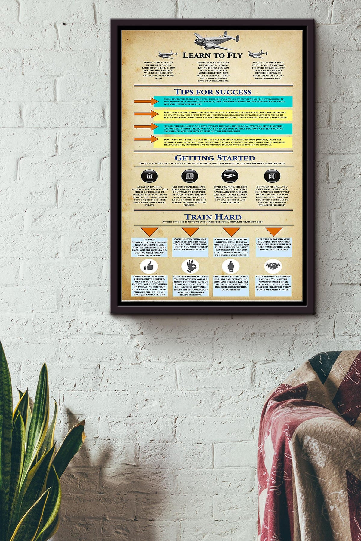 Handouts For Beginner Pilot Poster - Aviation Knowledge Wall Art - Gift For Flight Engineer Flight Attendants Pilot Control Tower Worker Framed Matte Canvas Framed Prints, Canvas