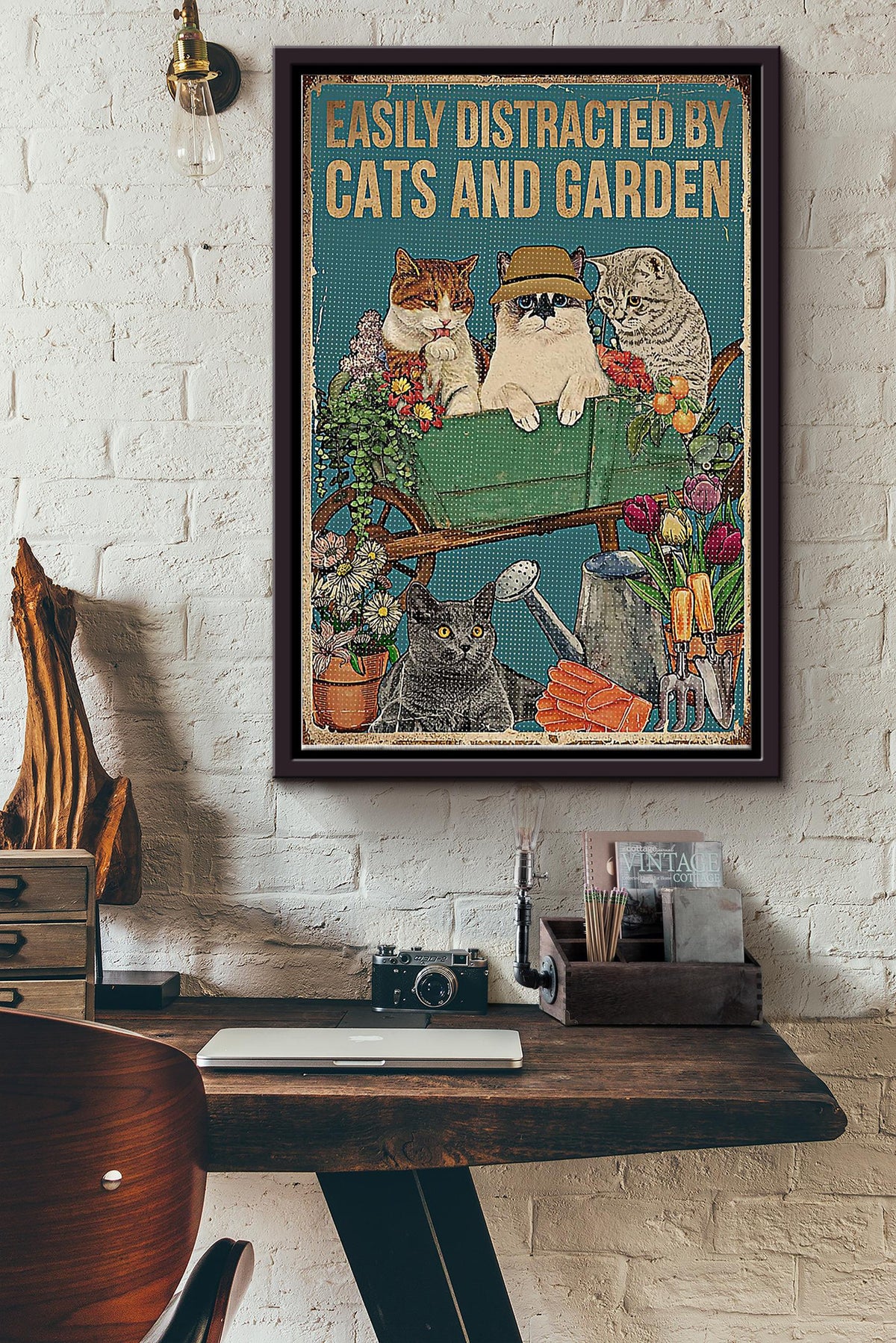 Gardening Easily Distracted By Cats And Garden Framed Matte Canvas