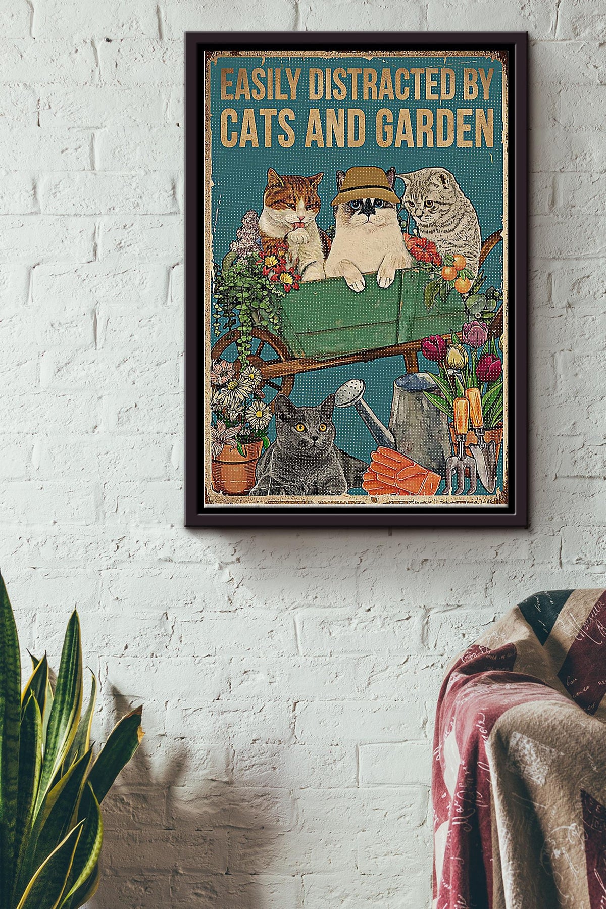 Gardening Easily Distracted By Cats And Garden Framed Matte Canvas