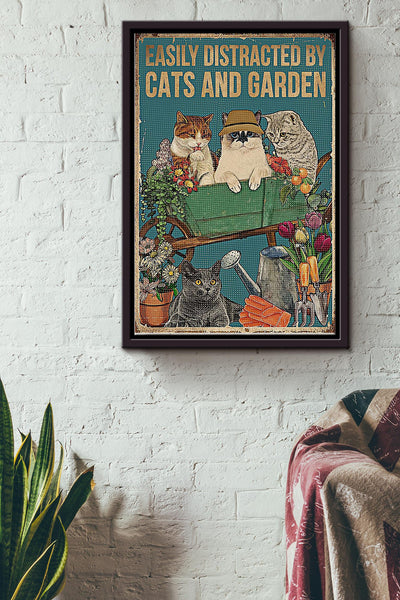 Gardening Easily Distracted By Cats And Garden Framed Matte Canvas
