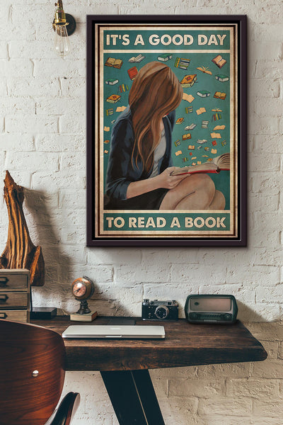 Its A Good Day To Read A Book Reading Girl Poster Framed Matte Canvas