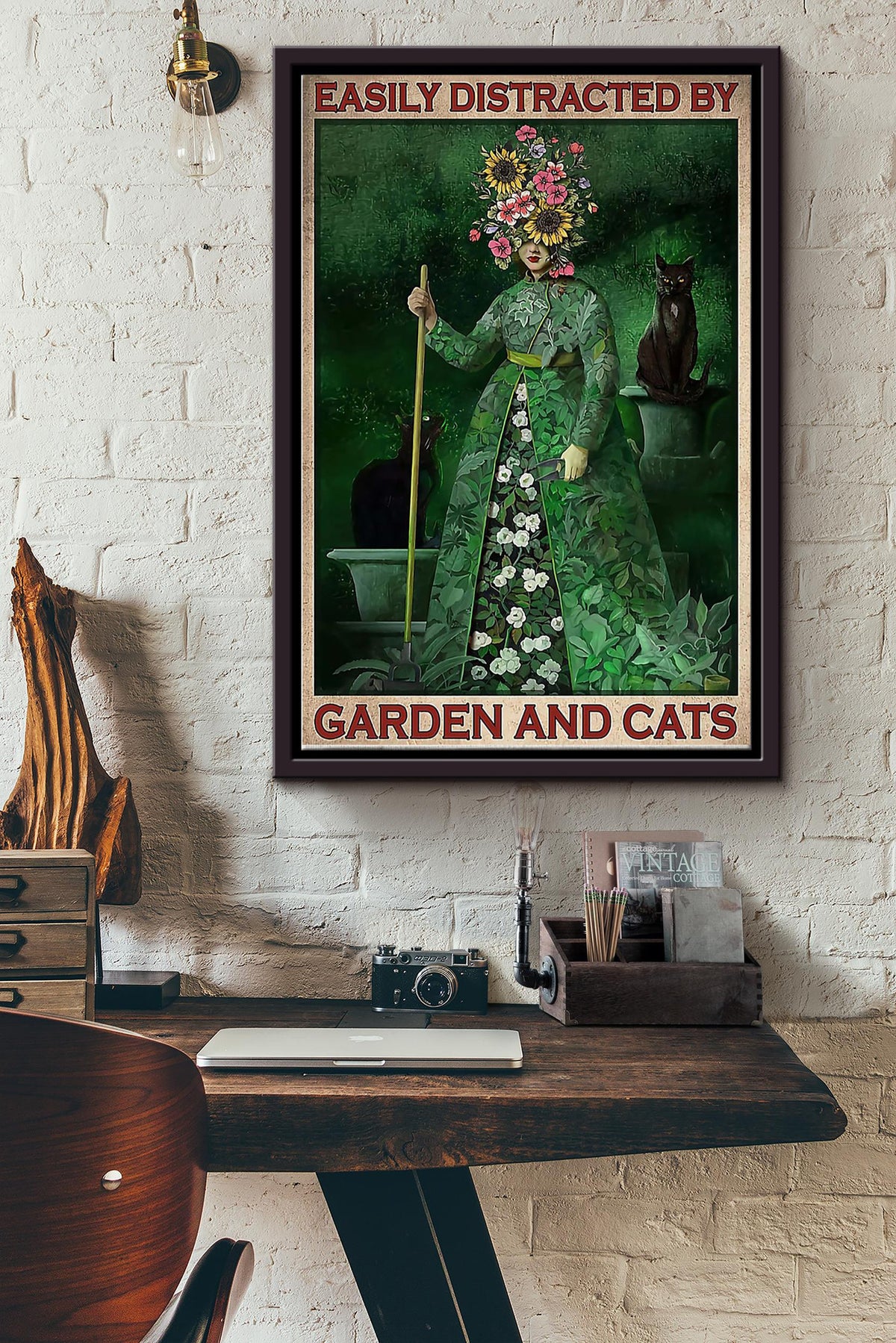 Gardening Easily Distracted By Garden And Cats Framed Matte Canvas
