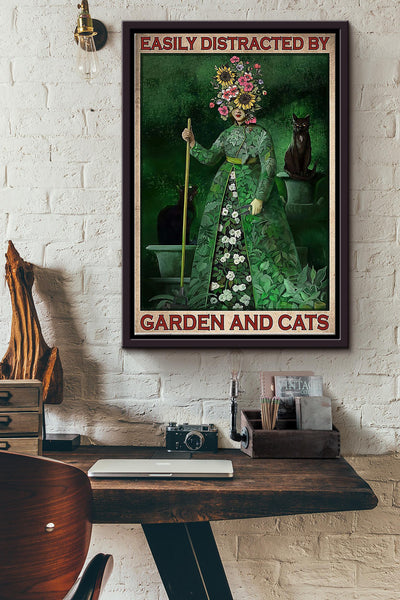 Gardening Easily Distracted By Garden And Cats Framed Matte Canvas