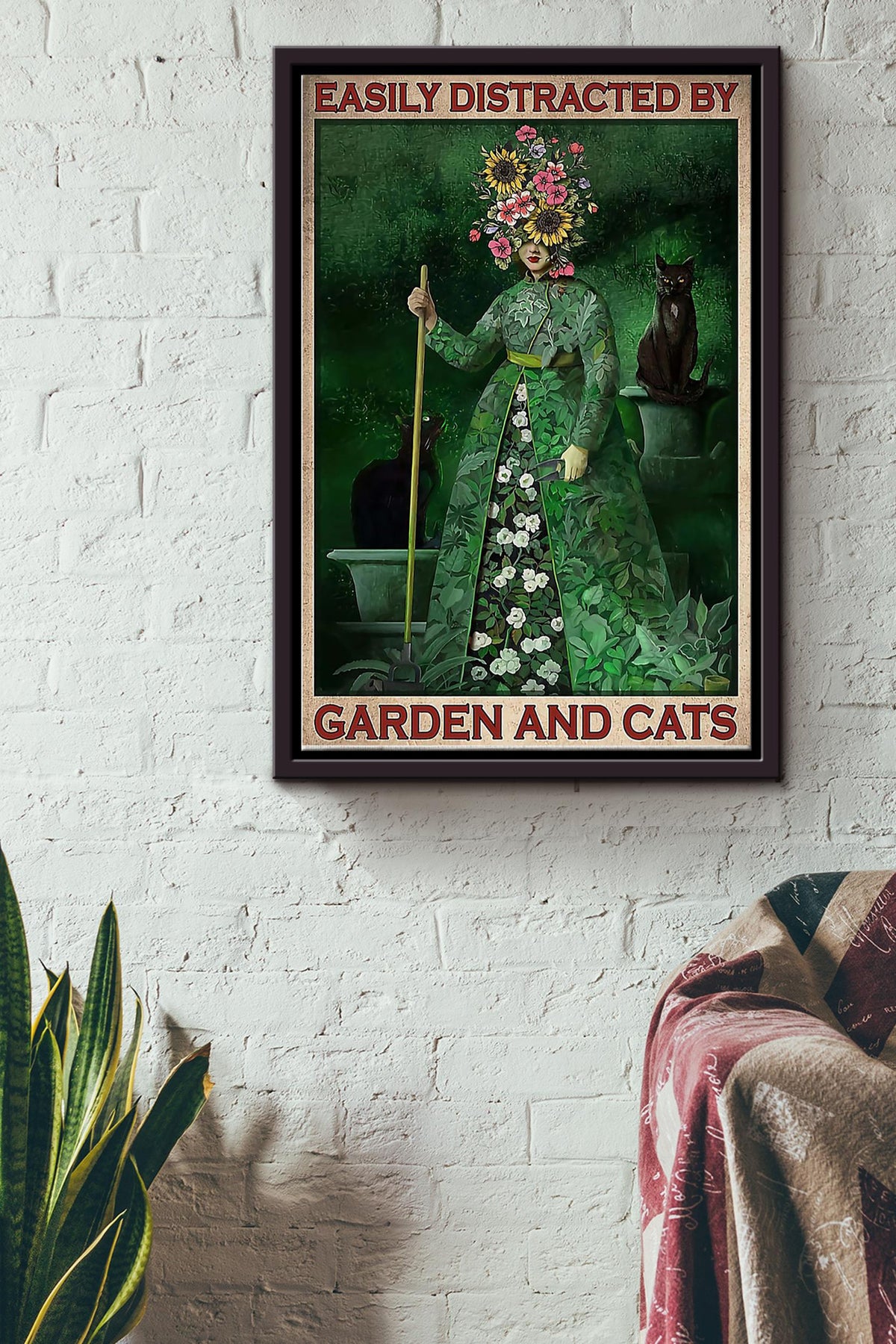 Gardening Easily Distracted By Garden And Cats Framed Matte Canvas