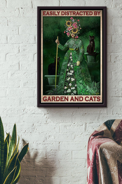 Gardening Easily Distracted By Garden And Cats Framed Matte Canvas