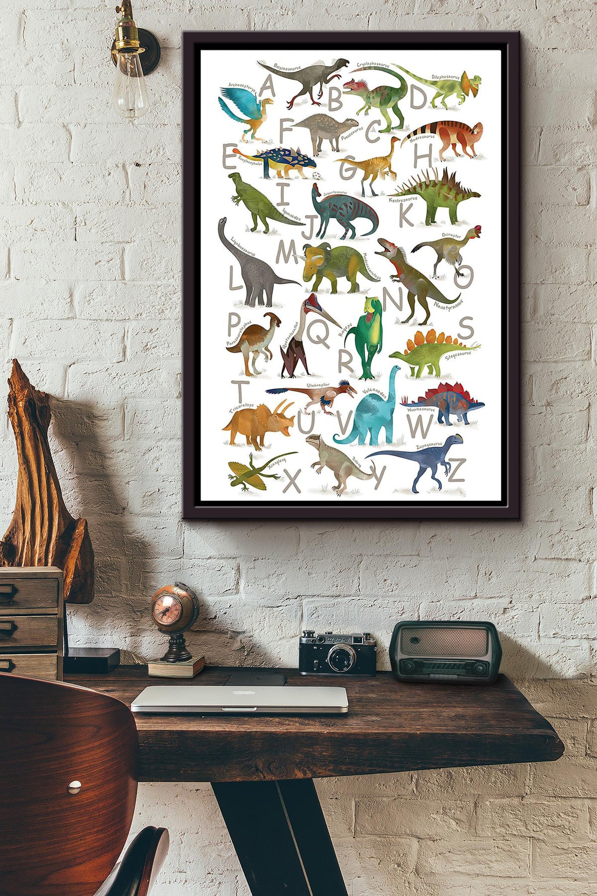 Dinosaur Alphabet Teacher Poster Framed Matte Canvas