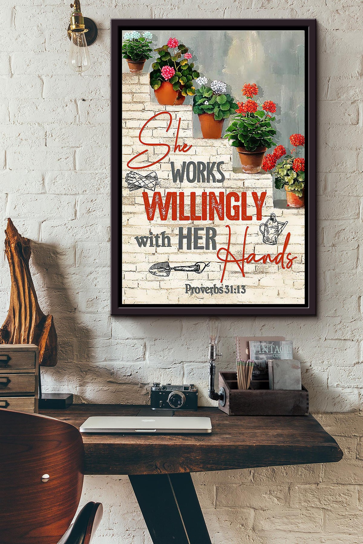 Works Willingly With Her Hands Gardening Framed Matte Canvas