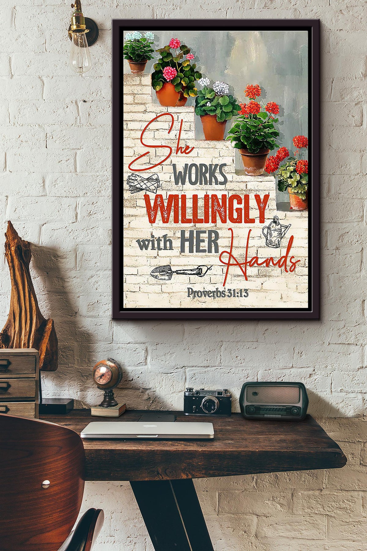 Works Willingly With Her Hands Gardening Framed Matte Canvas