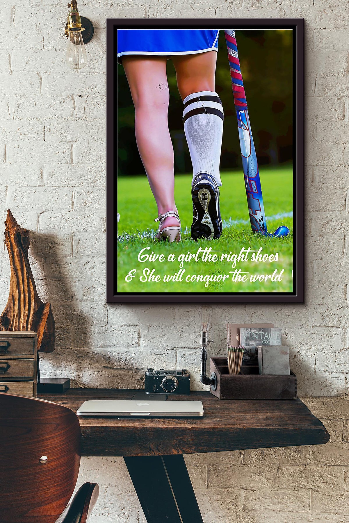 Give A Girl The Right Shoes And She Can Conquer The World Hockey Girl Poster Framed Matte Canvas