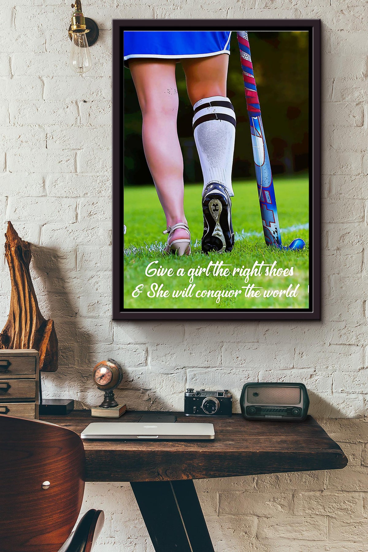 Give A Girl The Right Shoes And She Can Conquer The World Hockey Girl Poster Framed Matte Canvas