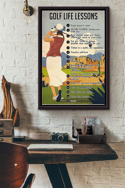 15 Golf Life Lessons Girl Playing Golf Poster Framed Matte Canvas