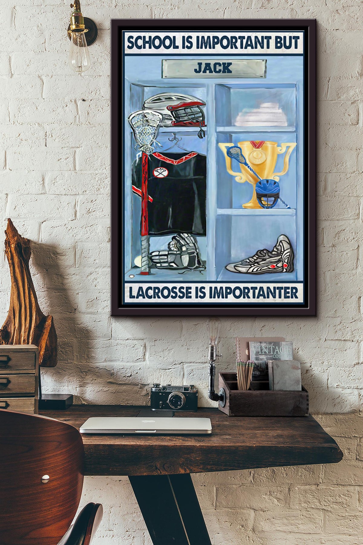 School Is Important But Lacrosse Is Importanter Win The First Place Poster Framed Matte Canvas