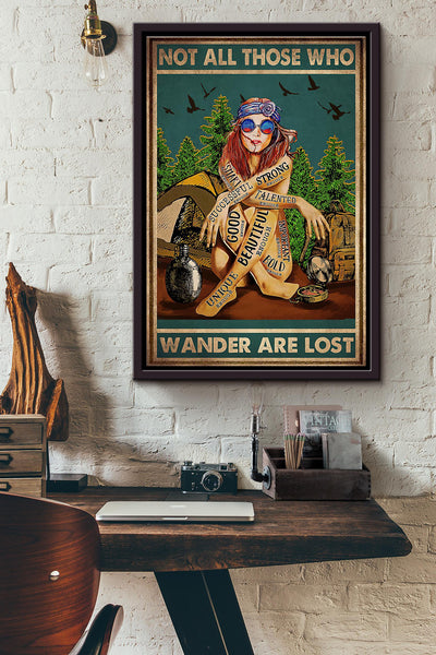 Hippie Camping Not All Those Who Wander Are Lost Poster Framed Matte Canvas