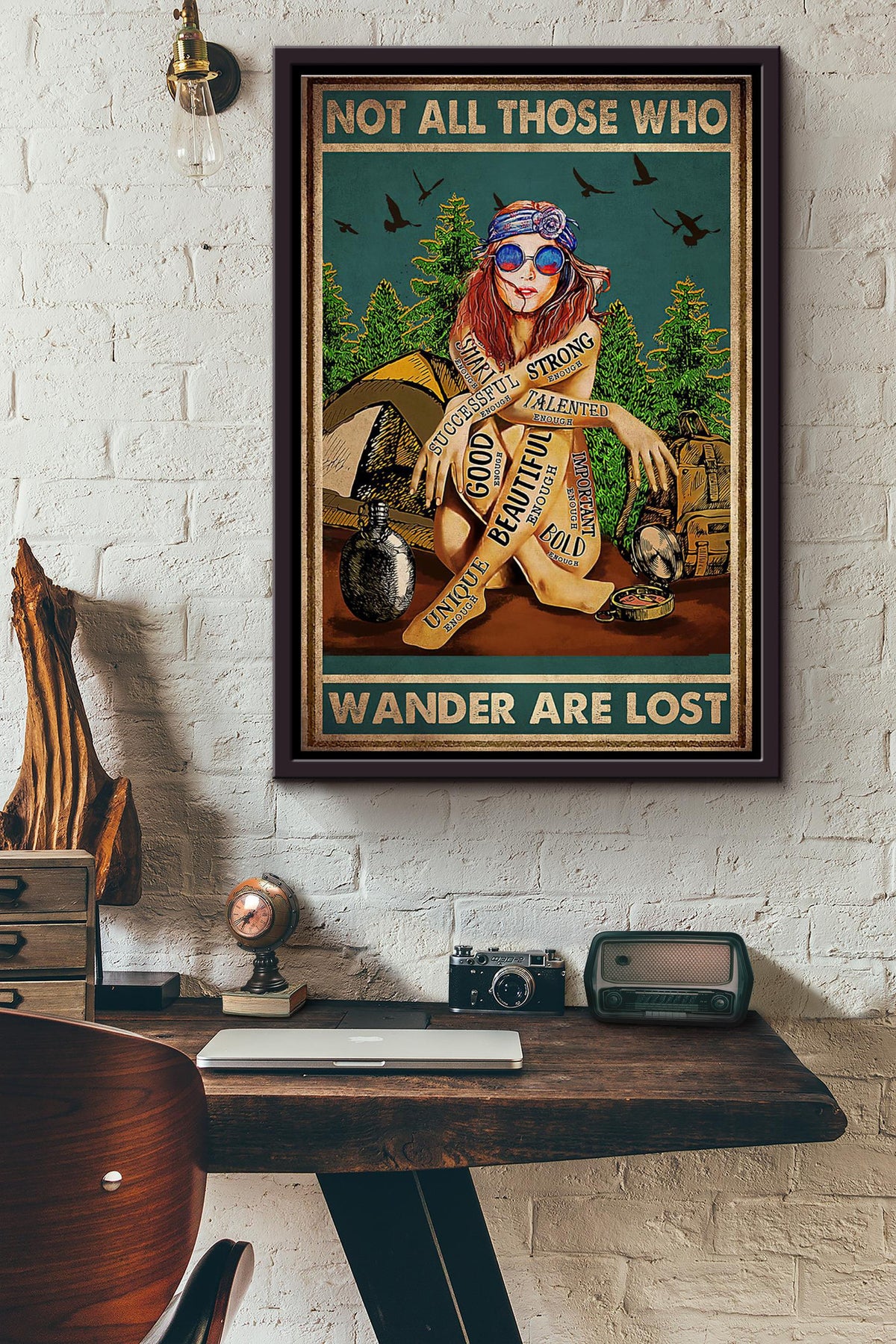 Hippie Camping Not All Those Who Wander Are Lost Poster Framed Matte Canvas