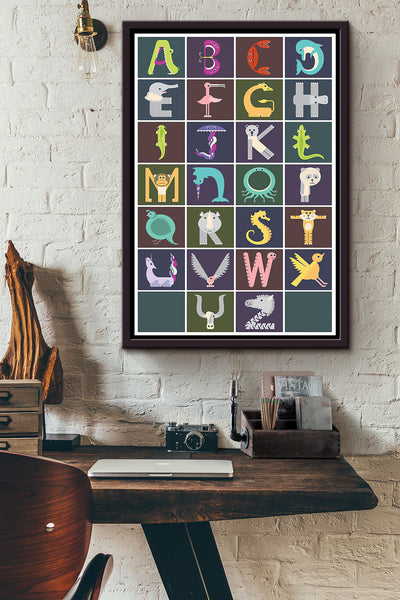 Alphabet Spelling Animals Styles Teacher Poster Framed Matte Canvas