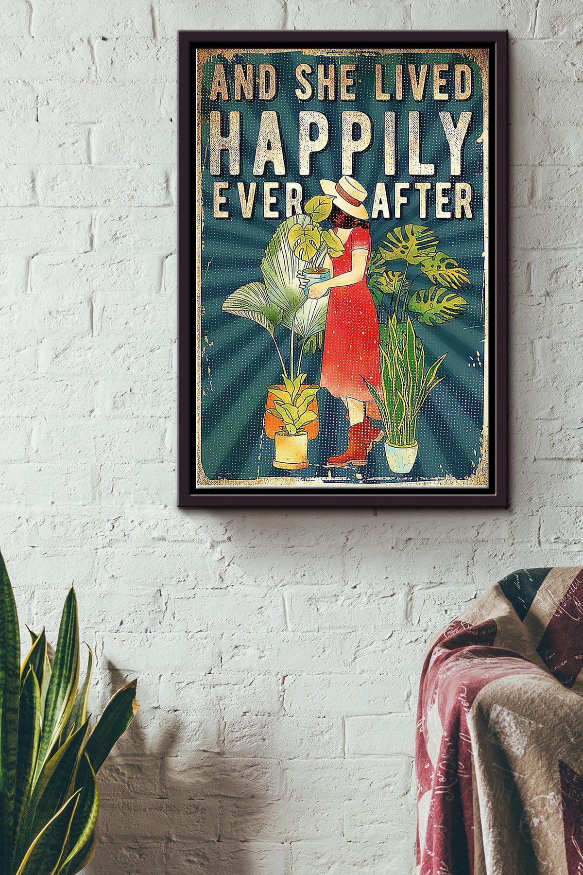 She Goes Gardening And She Lived Happily Ever After Vintage Gardener Famer Poster Framed Matte Canvas