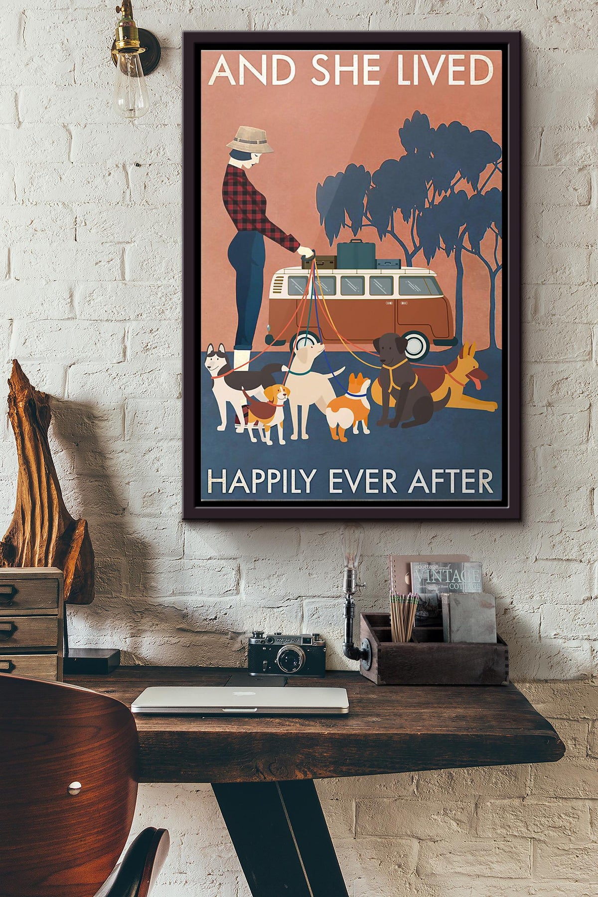 Dog Camping And She Lived Happily Ever After Poster Framed Matte Canvas
