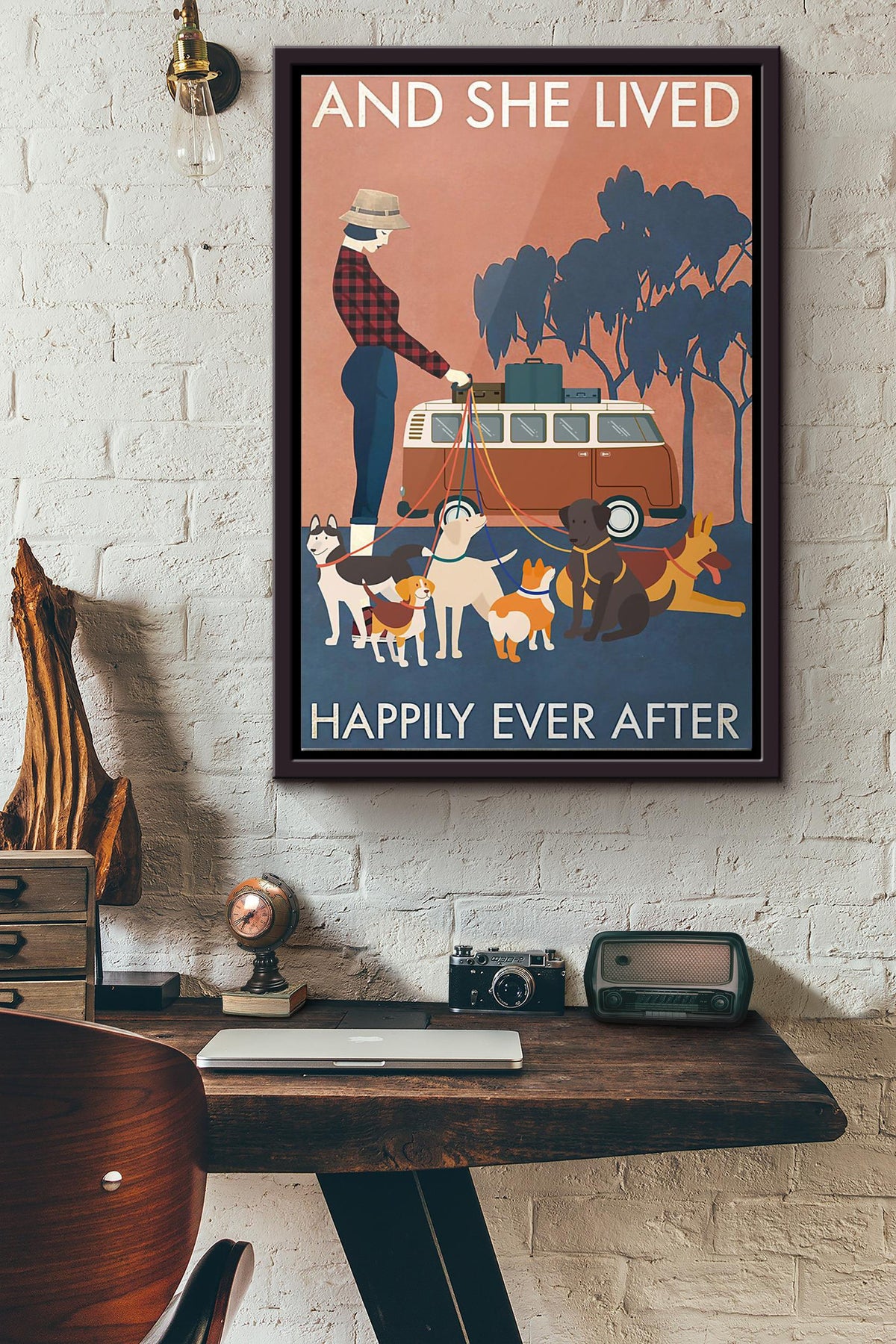 Dog Camping And She Lived Happily Ever After Poster Framed Matte Canvas