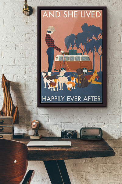 Dog Camping And She Lived Happily Ever After Poster Framed Matte Canvas