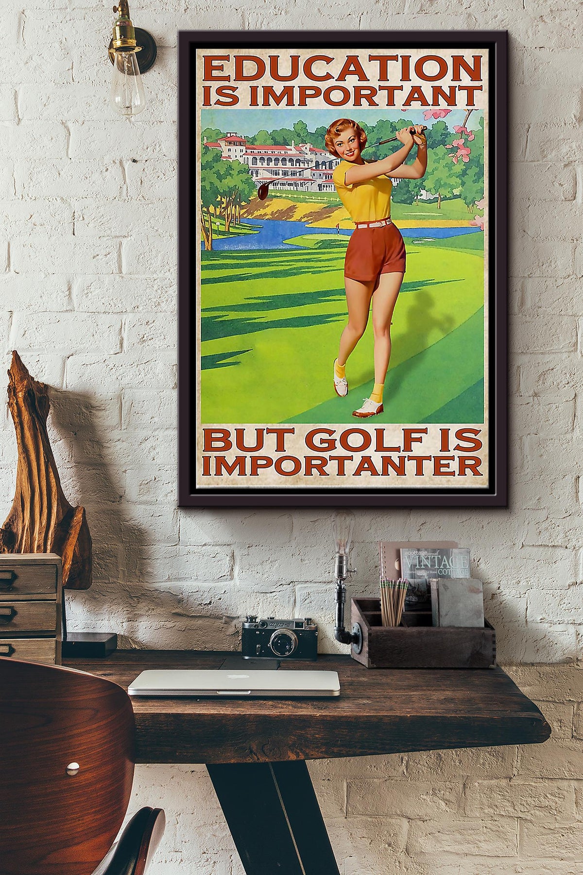 Education Is Important But Golf Is Importanter Framed Matte Canvas