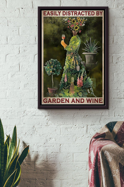 Gardening Easily Distracted By Garden And Wine Framed Matte Canvas