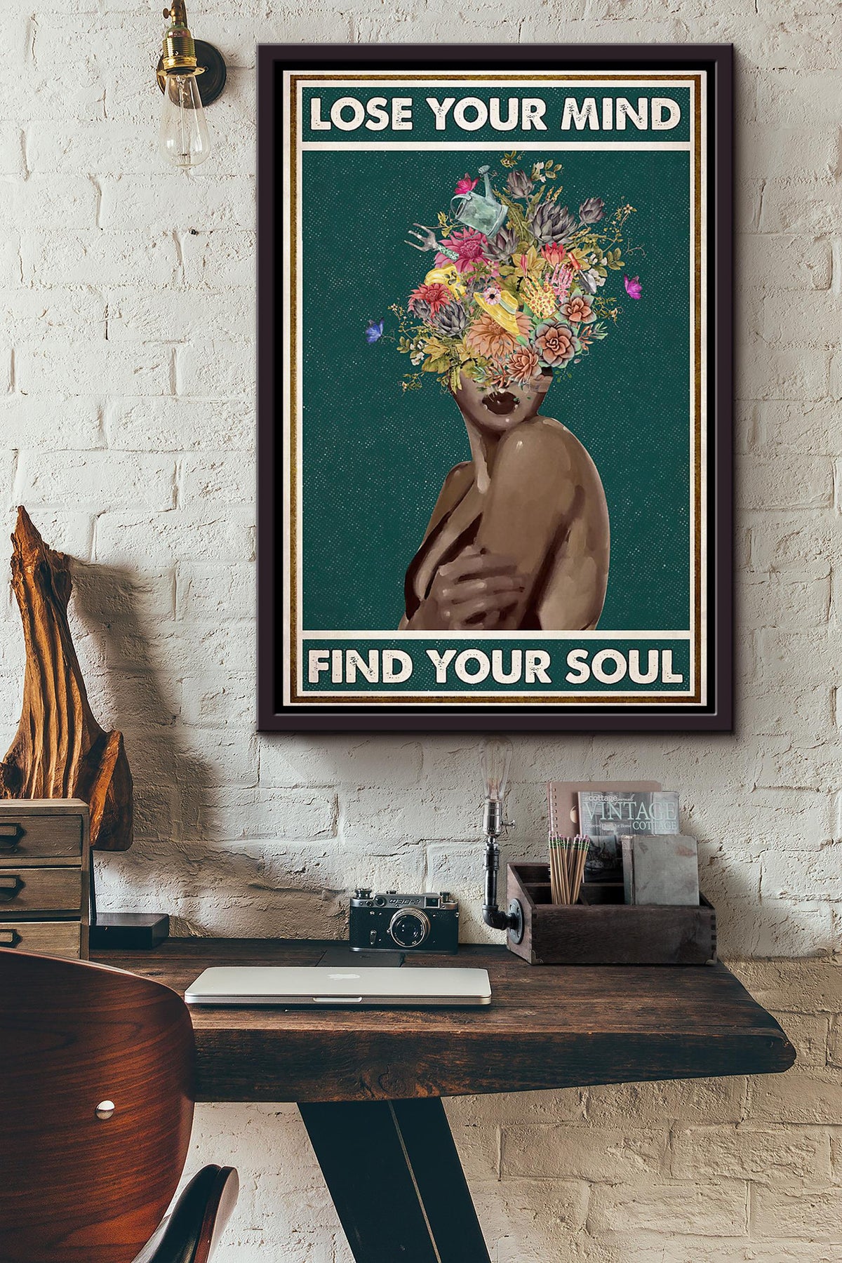 Gardening Flowers Head Lose Your Mind Find Your Soul Poster Framed Matte Canvas