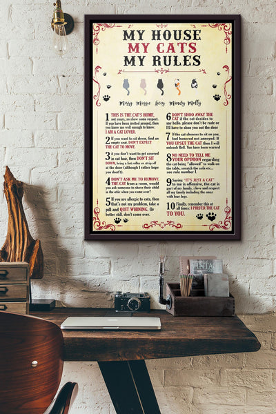 My House My Cats My Rules Poster Framed Matte Canvas