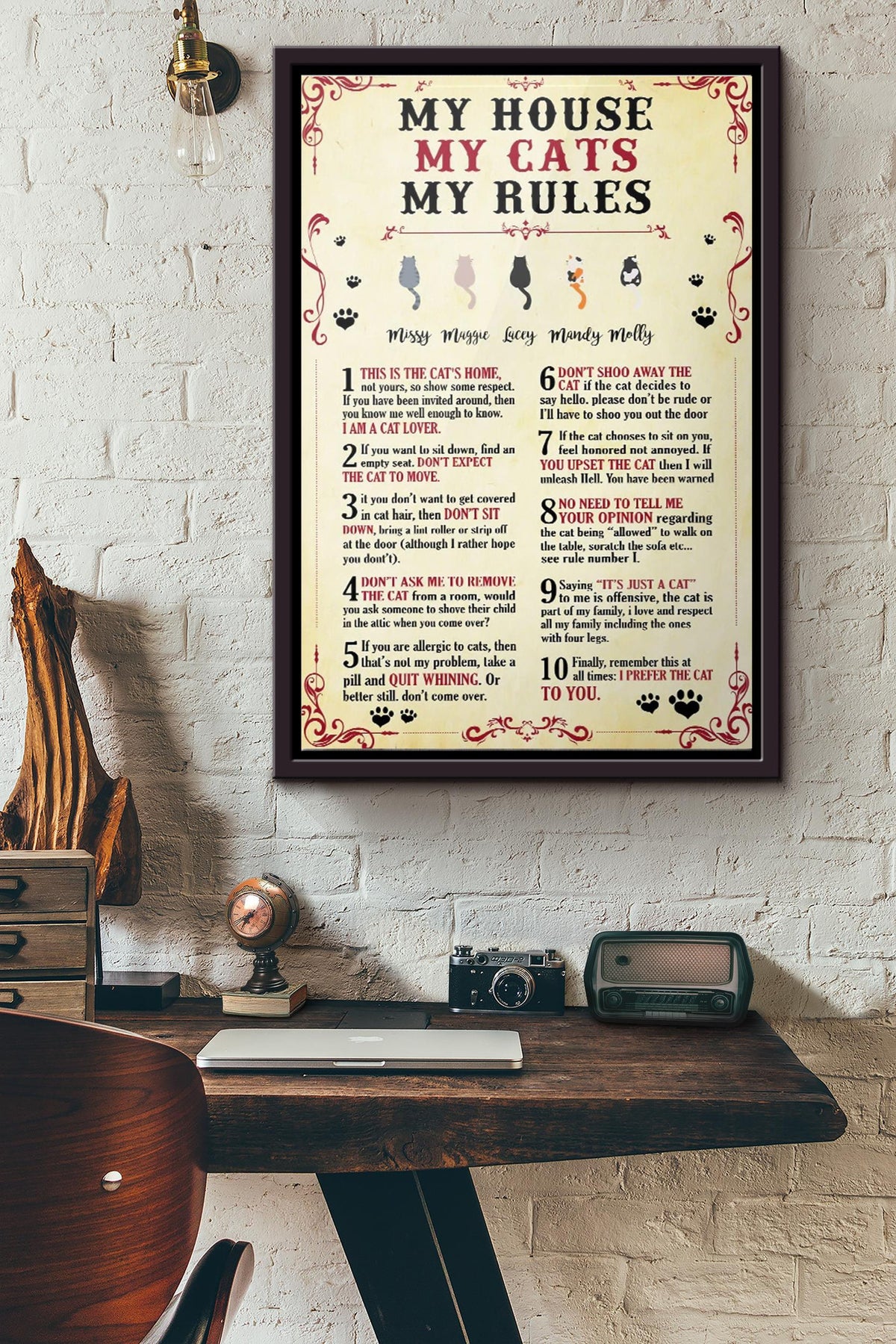 My House My Cats My Rules Poster Framed Matte Canvas