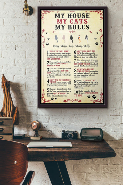My House My Cats My Rules Poster Framed Matte Canvas
