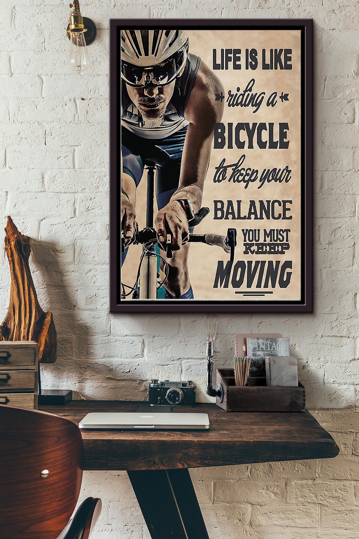 Cycling Life Is Like Riding Bicycle Poster - Sport Wall Art Canvas - Gift For Boy Men Male Father Fathers Day Boys Day Athletes Sportman Sport Lover Bicycle Repair Shop Framed Matte Canvas Framed Prints, Canvas