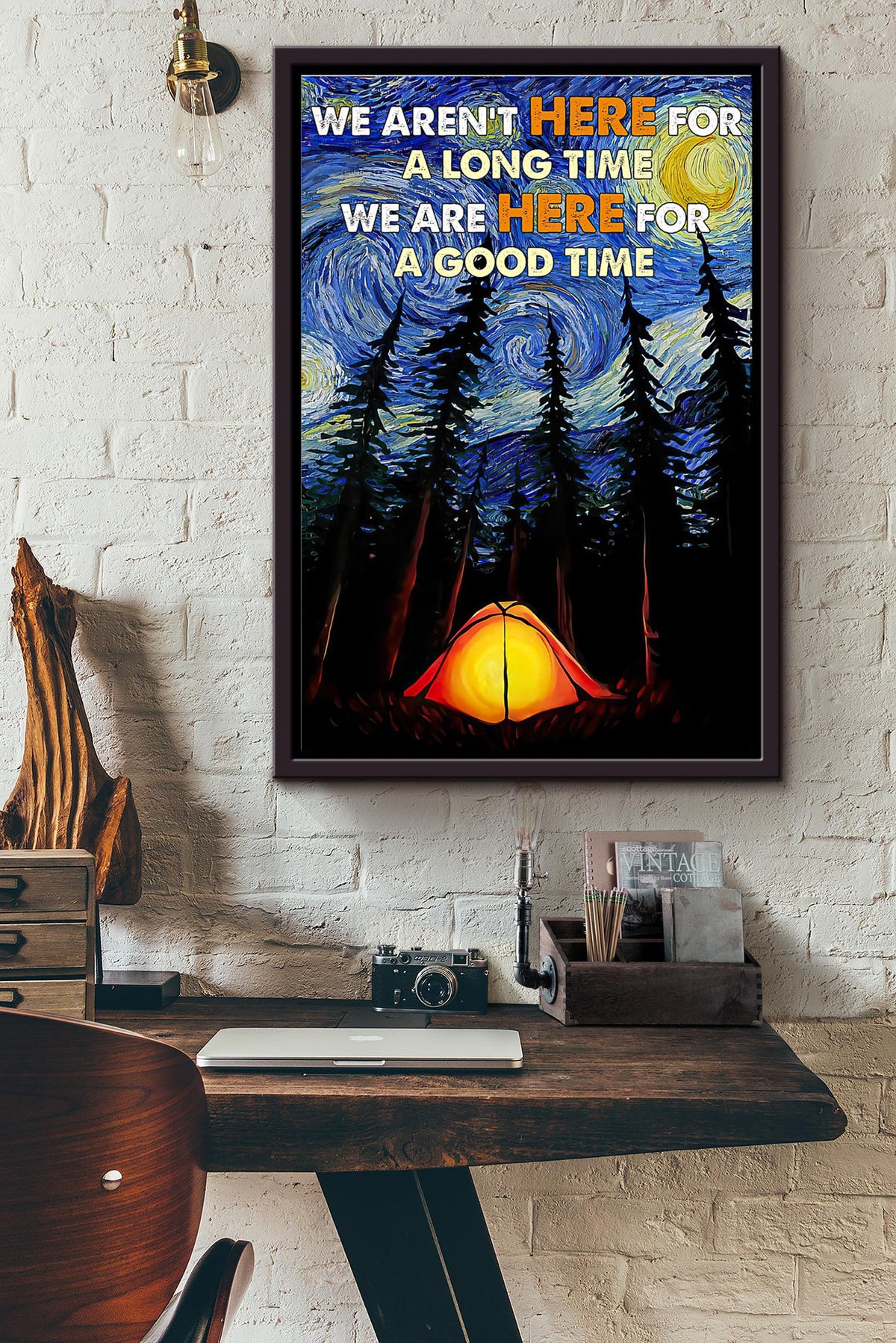 Camping Starry Night We Are Here For A Good Time Poster Framed Matte Canvas