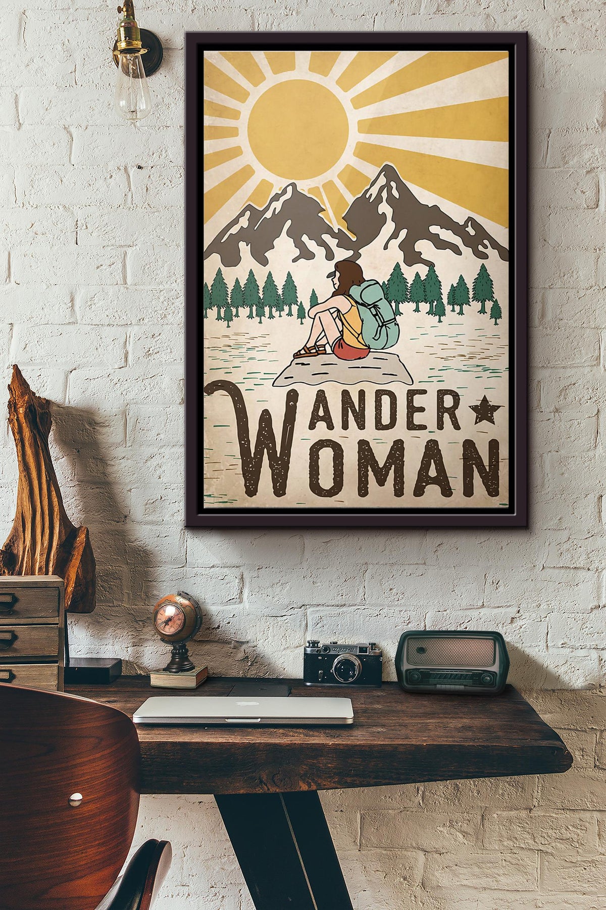 Camping Wander Woman Poster Framed Matte Canvas