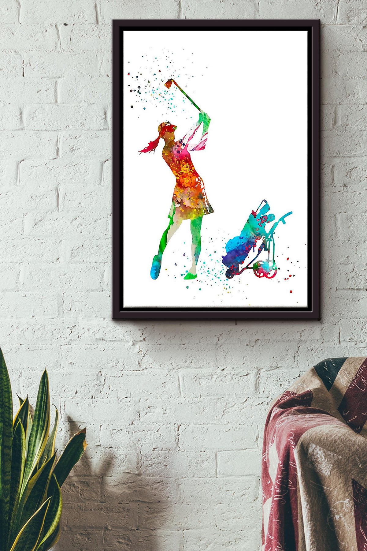 Golf Watercolor Girl Golfer Framed Matte Canvas