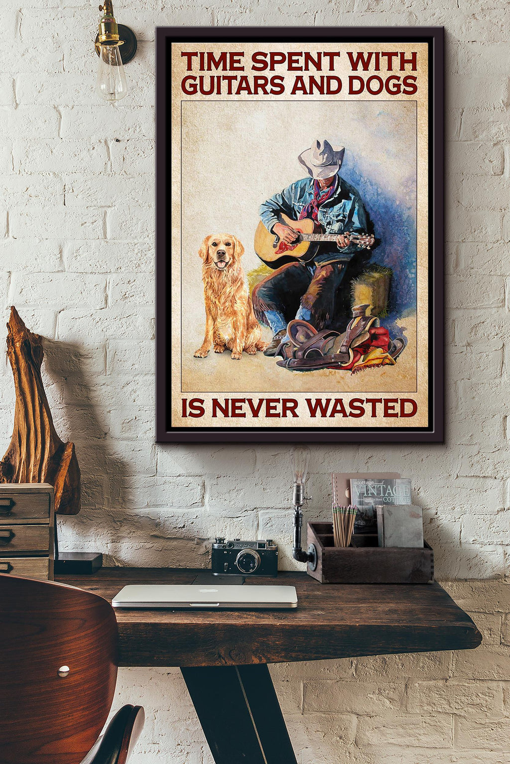 Time Spent With Guitars And Dogs Is Never Wasted Framed Matte Canvas