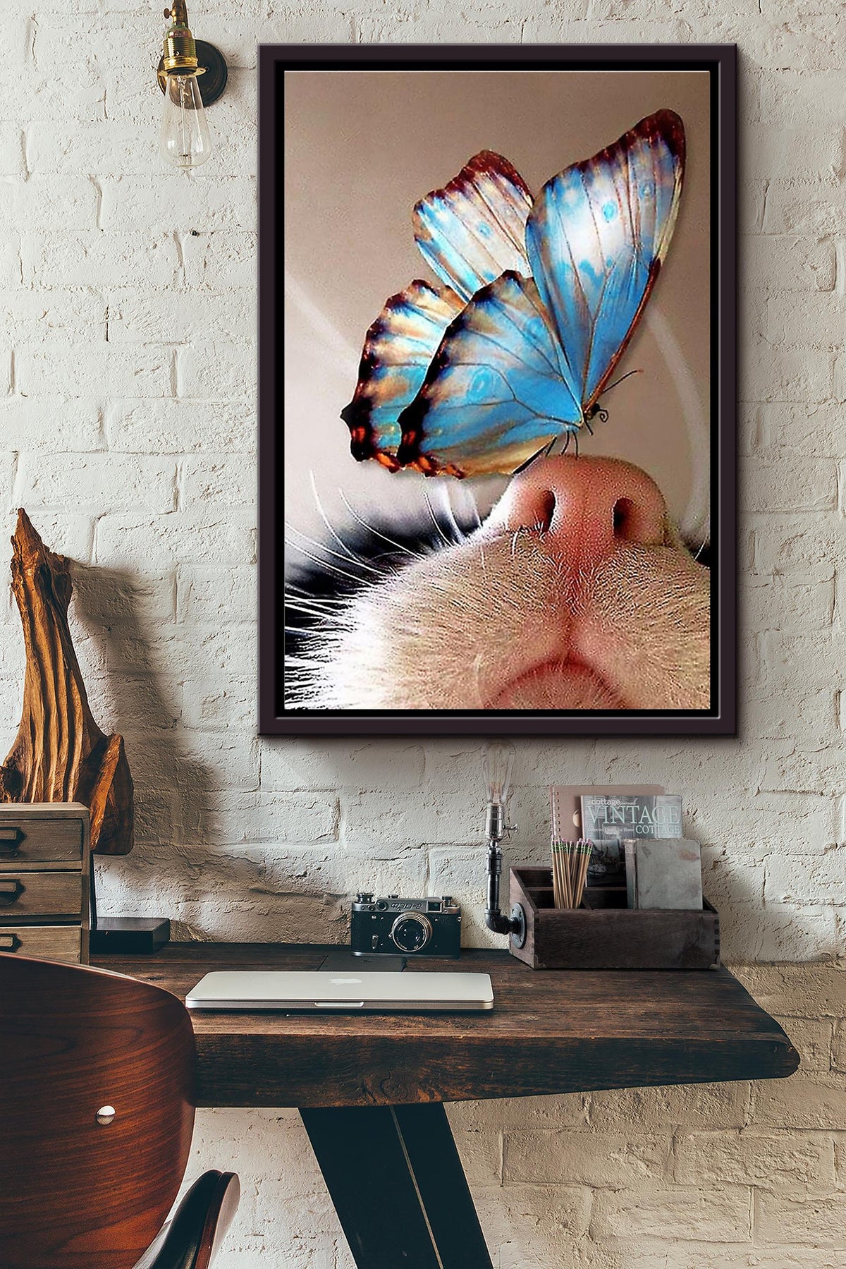 Butterfly Cat Framed Matte Canvas