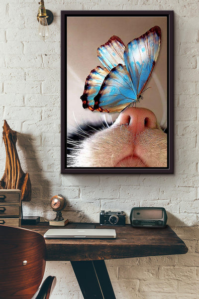 Butterfly Cat Framed Matte Canvas