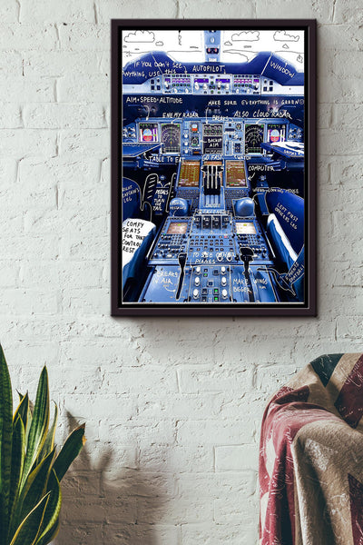 Airplane Instrument Panel Poster - Aviation Wall Art - Gift For Flight Engineer Flight Attendants Pilot Control Tower Worker Framed Matte Canvas Framed Prints, Canvas