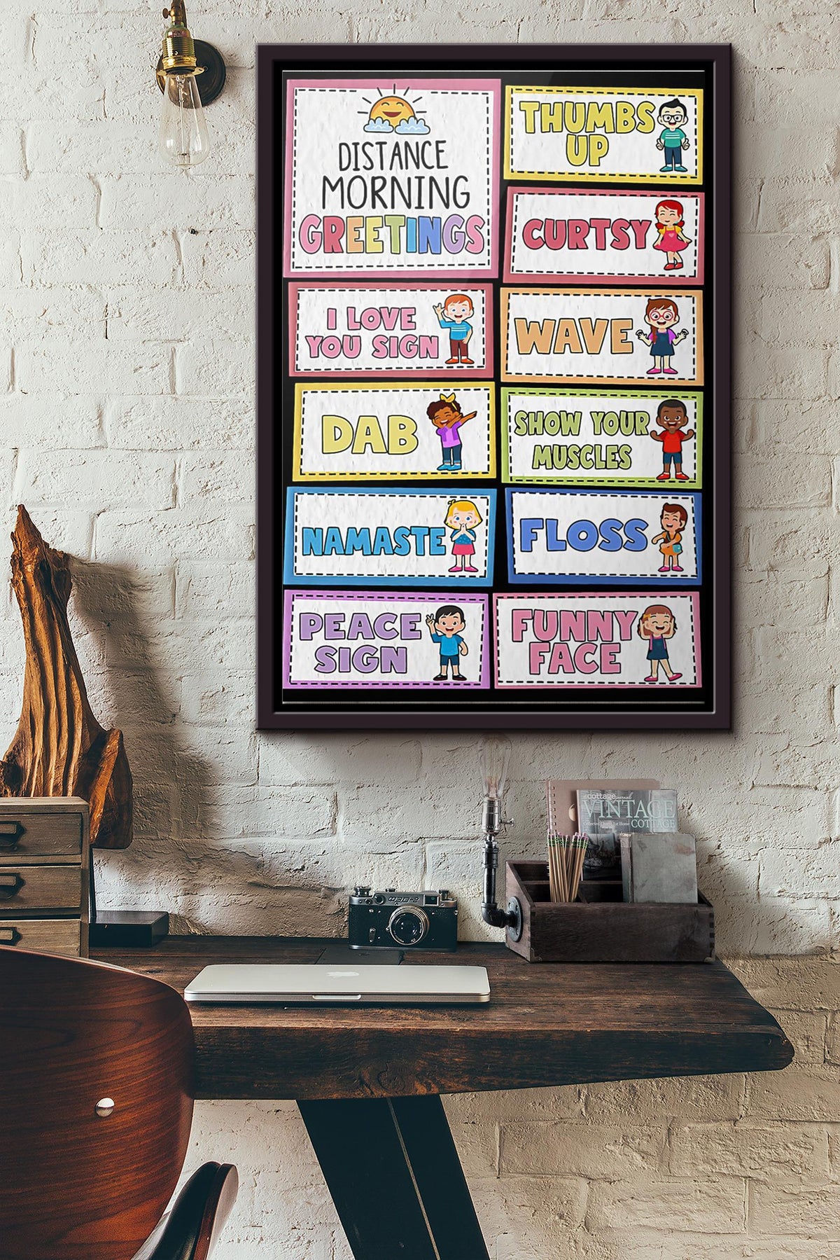 Teacher Distance Morning Greetings Poster Framed Matte Canvas