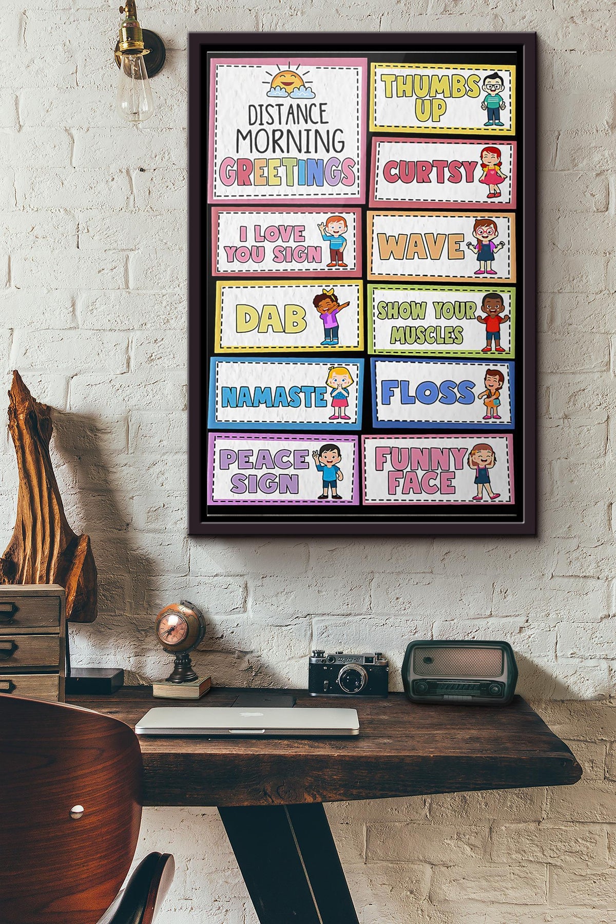 Teacher Distance Morning Greetings Poster Framed Matte Canvas
