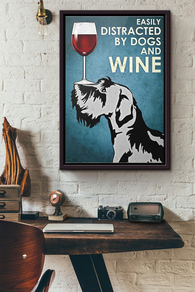 Easily Distracted By Scottish Tearrier Dogs And Wine Poster Framed Matte Canvas