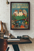 Retro Easily Distracted By Cats And Garden Poster Framed Matte Canvas