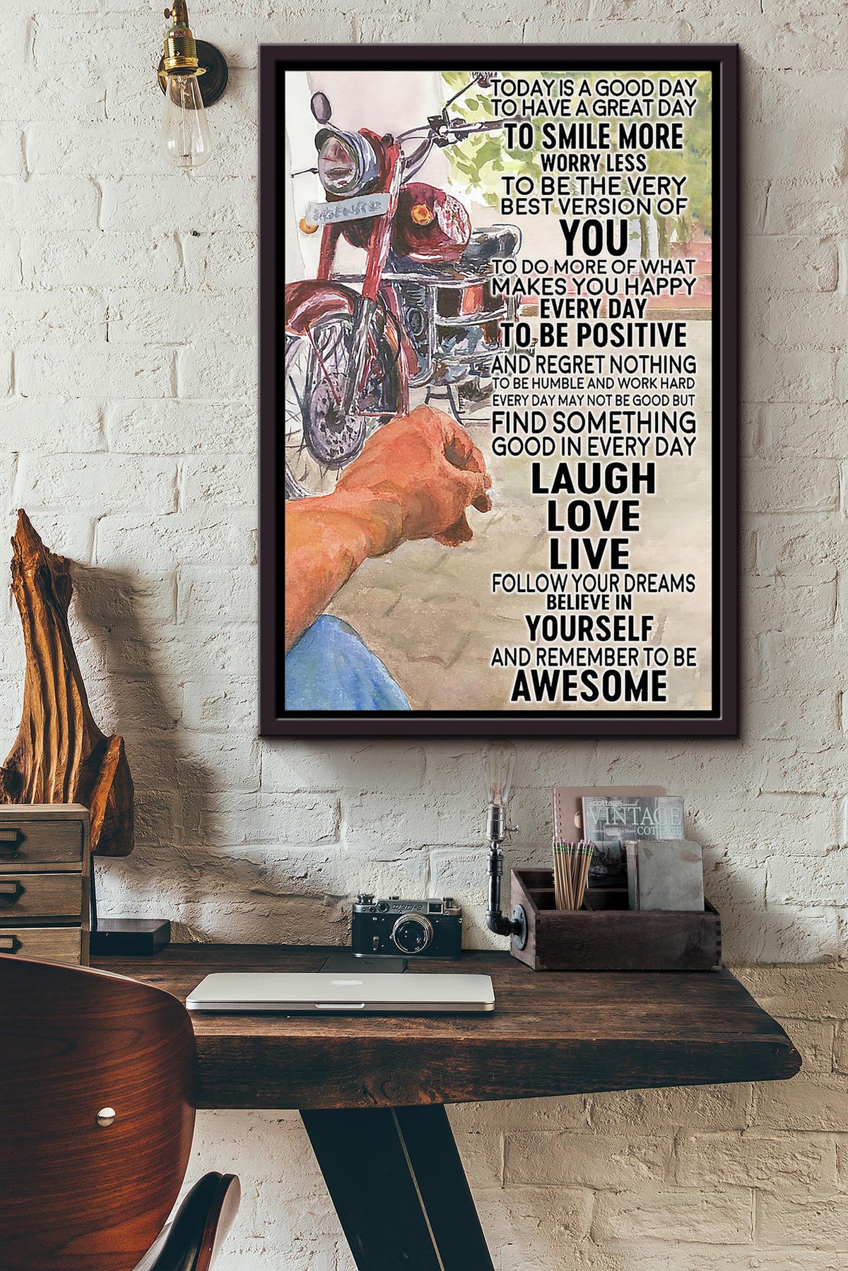 Motorcycle Traveling To Day Is A Good Day To Have A Great Day Poster Framed Matte Canvas