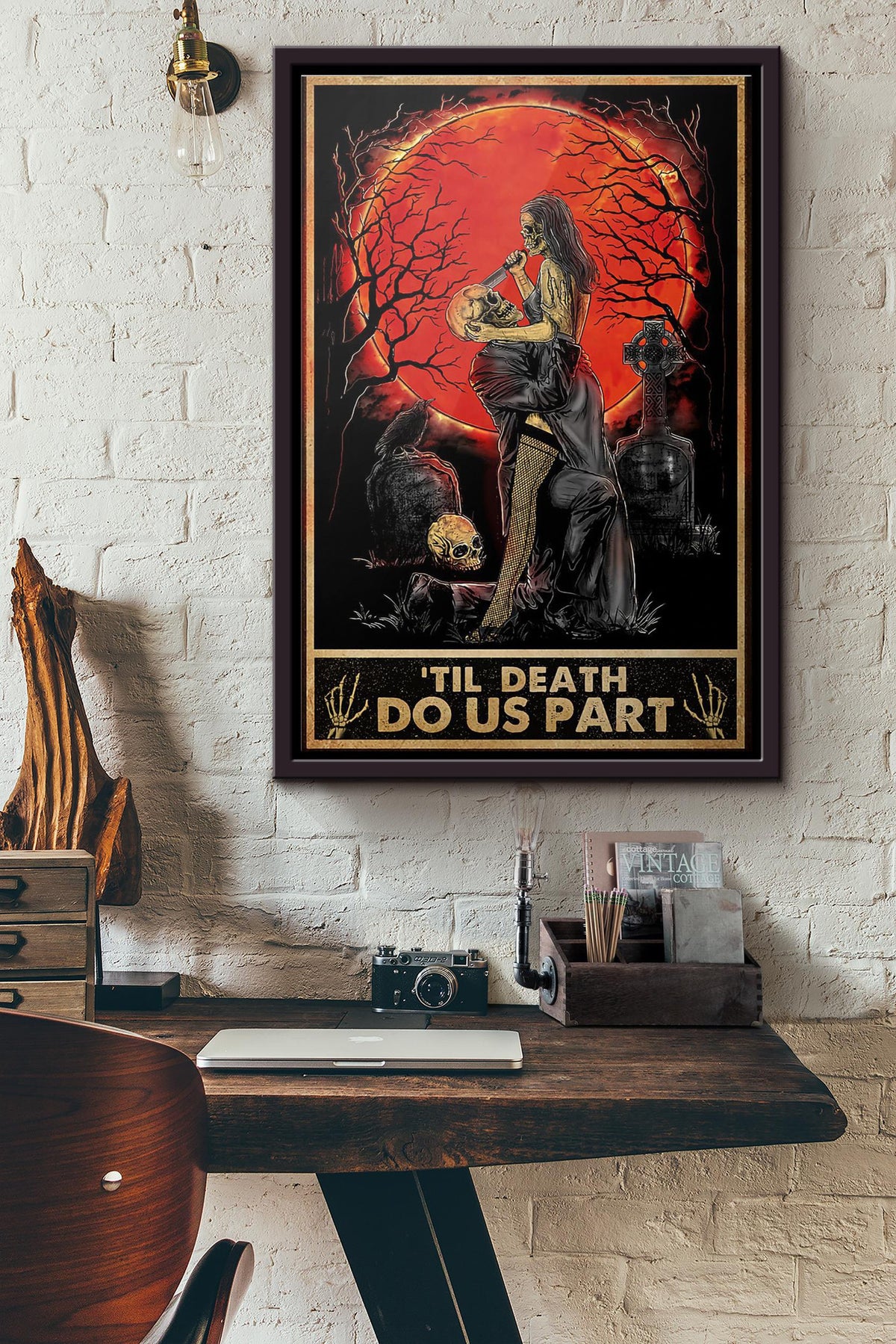 Skull Skeleton Couple til Death Do Us Part Poster Framed Matte Canvas